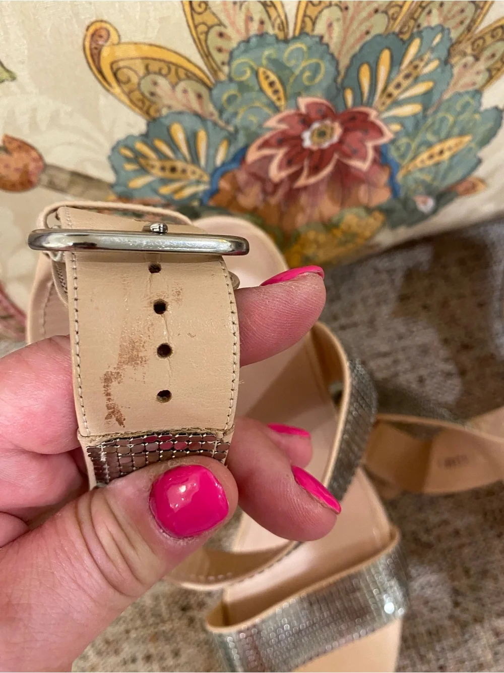 Stuart Weitzman Nude Platform Sandals with Silver Rhinestone Straps
